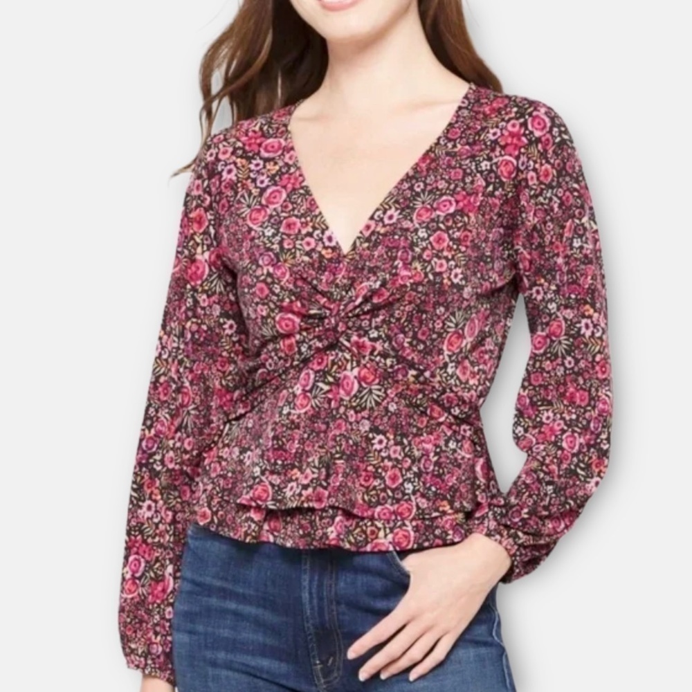 Kaileigh X Stitch Fix Cairo Front Twist Detail Knit Top Floral NWT